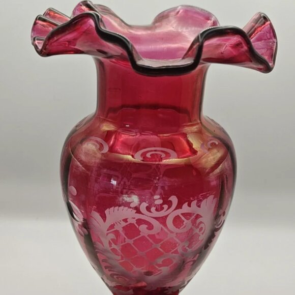 Other - Vintage Cranberry Ruby Flash Cut Glass Vase